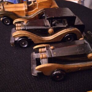 Wooden Vintage Car Models - lot of 3